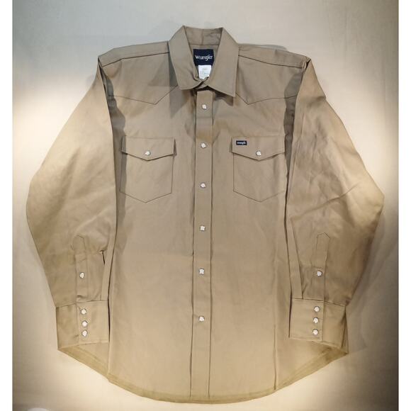 Wrangler Western Snap Shirt Men’s XL Long Sleeve Tan - Picture 2 of 7